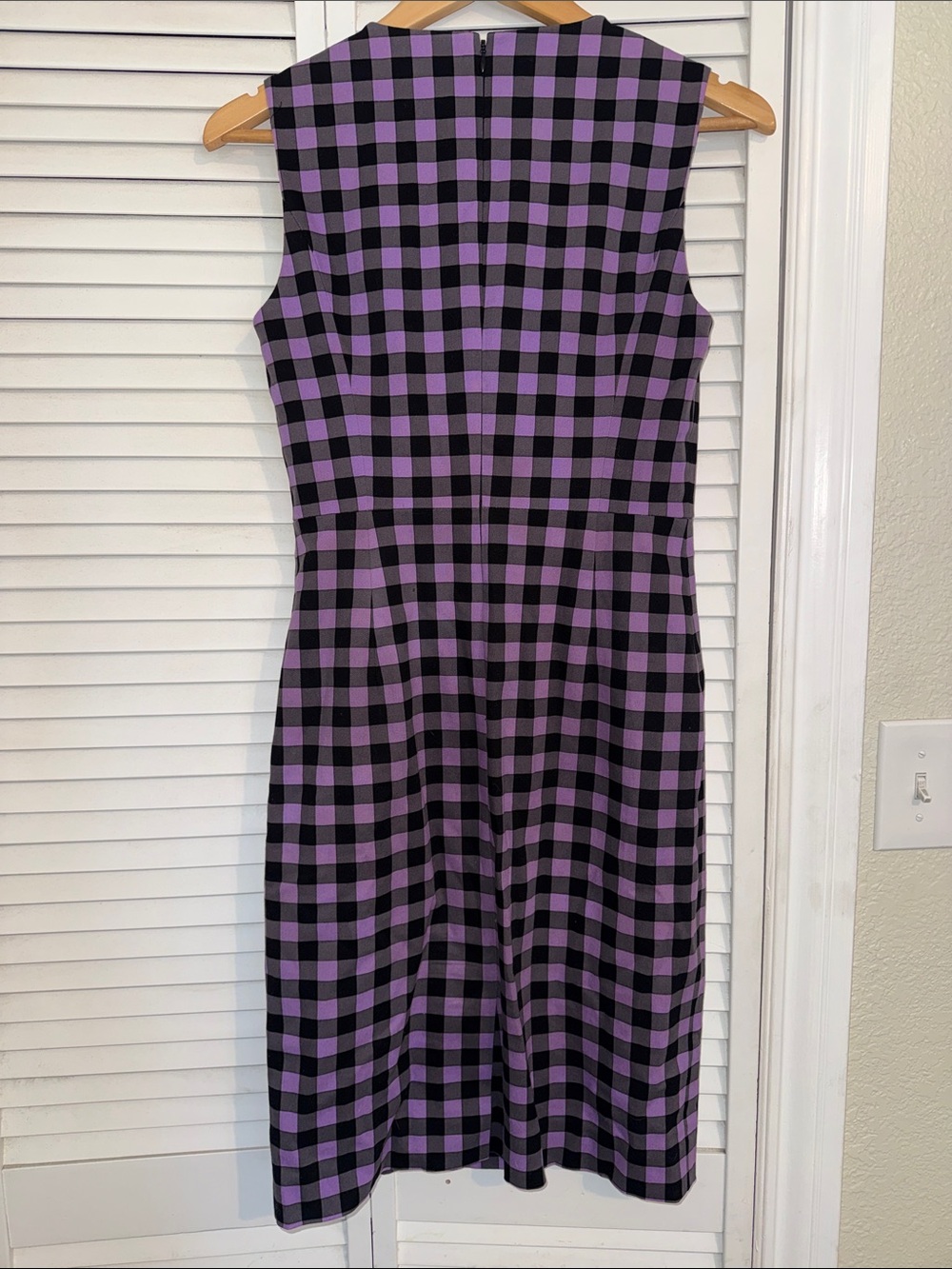 Diane Von Furstenberg Purple/Black/Grey Gingham Sleeveless Sheath Dress - 4 - Picture 5 of 7